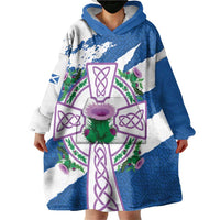 Scotland Celtic Cross Wearable Blanket Hoodie Thistle Flowers - Wonder Print Shop
