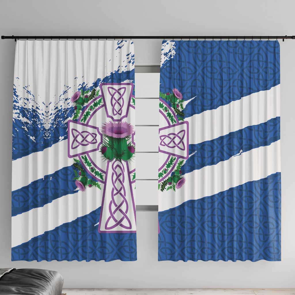 Scotland Celtic Cross Window Curtain Thistle Flowers - Wonder Print Shop