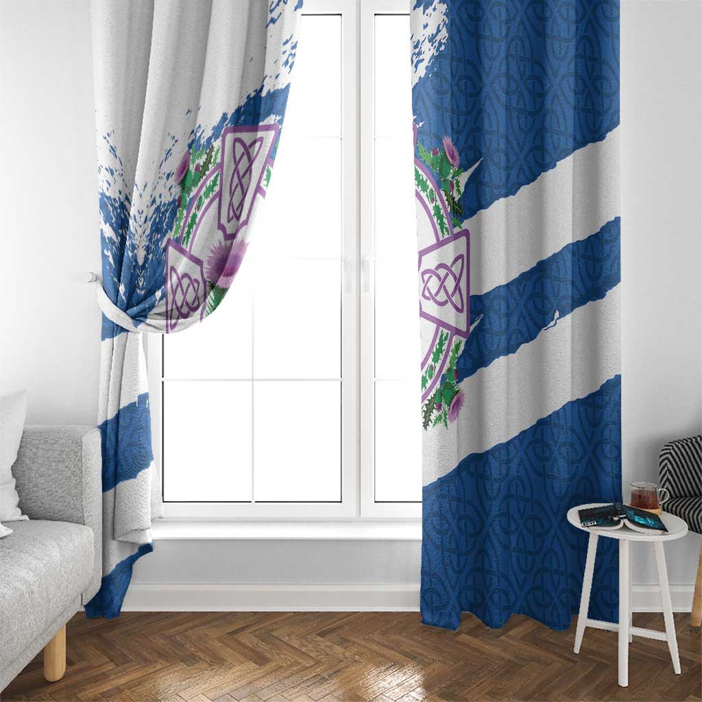 Scotland Celtic Cross Window Curtain Thistle Flowers - Wonder Print Shop