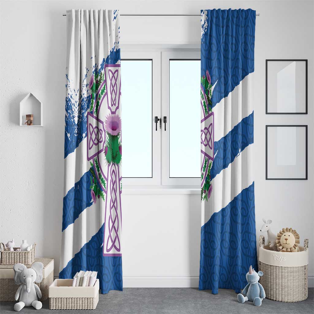 Scotland Celtic Cross Window Curtain Thistle Flowers - Wonder Print Shop