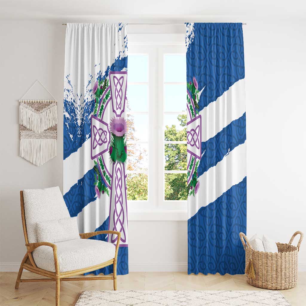 Scotland Celtic Cross Window Curtain Thistle Flowers - Wonder Print Shop