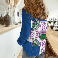 Scotland Celtic Cross Women Casual Shirt Thistle Flowers - Wonder Print Shop