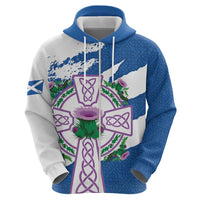 Scotland Celtic Cross Zip Hoodie Thistle Flowers - Wonder Print Shop