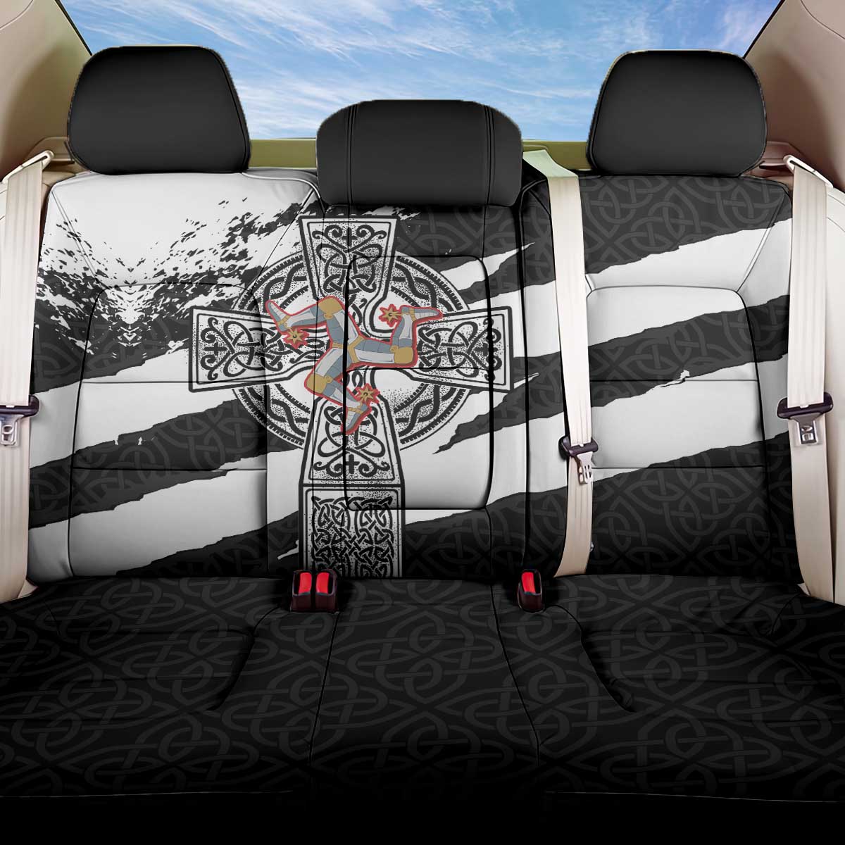 Isle of Man Celtic Cross Back Car Seat Cover Triskelion Emblem - Wonder Print Shop