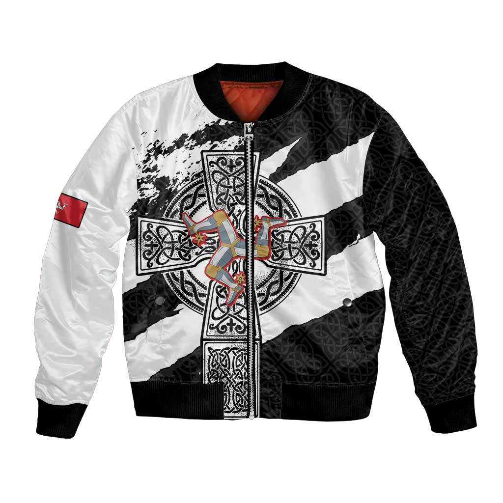 Isle of Man Celtic Cross Bomber Jacket Triskelion Emblem - Wonder Print Shop