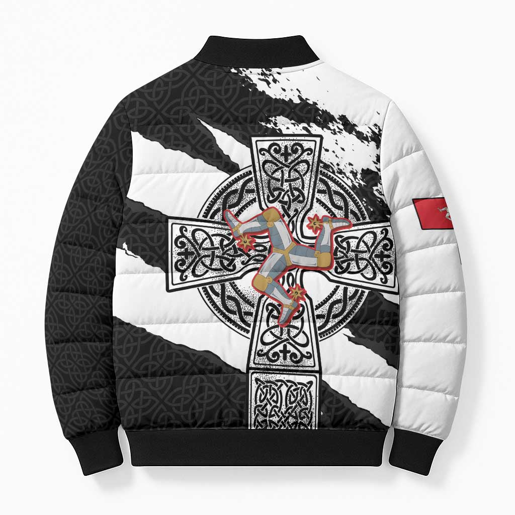 Isle of Man Celtic Cross Bomber Puffer Jacket Triskelion Emblem - Wonder Print Shop