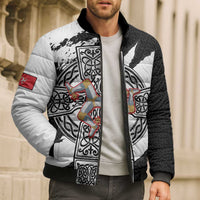 Isle of Man Celtic Cross Bomber Puffer Jacket Triskelion Emblem - Wonder Print Shop