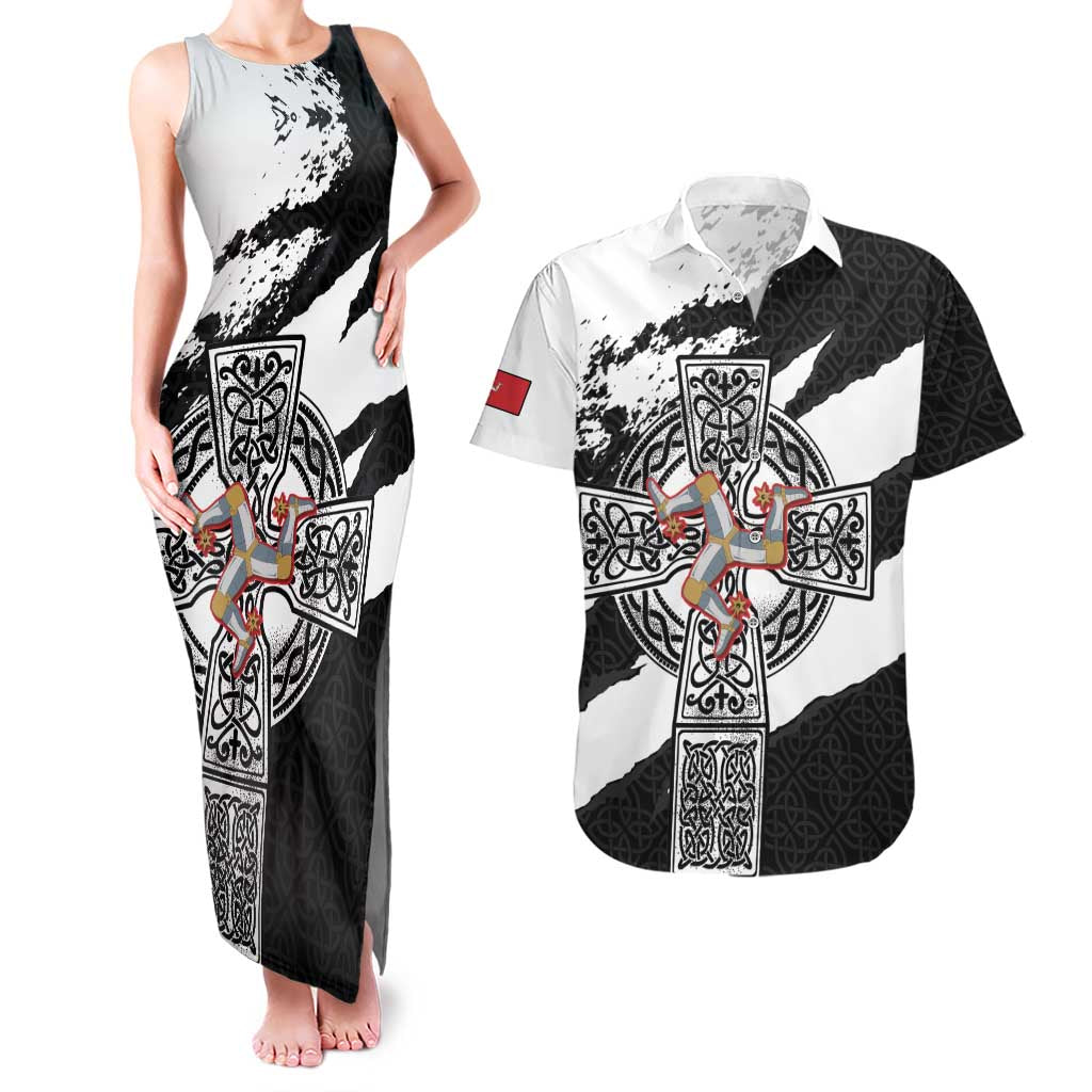 Isle of Man Celtic Cross Couples Matching Tank Maxi Dress and Hawaiian Shirt Triskelion Emblem - Wonder Print Shop