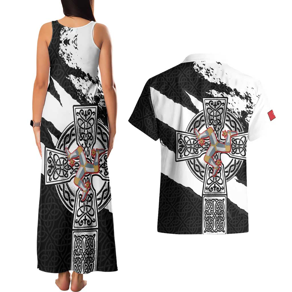 Isle of Man Celtic Cross Couples Matching Tank Maxi Dress and Hawaiian Shirt Triskelion Emblem - Wonder Print Shop