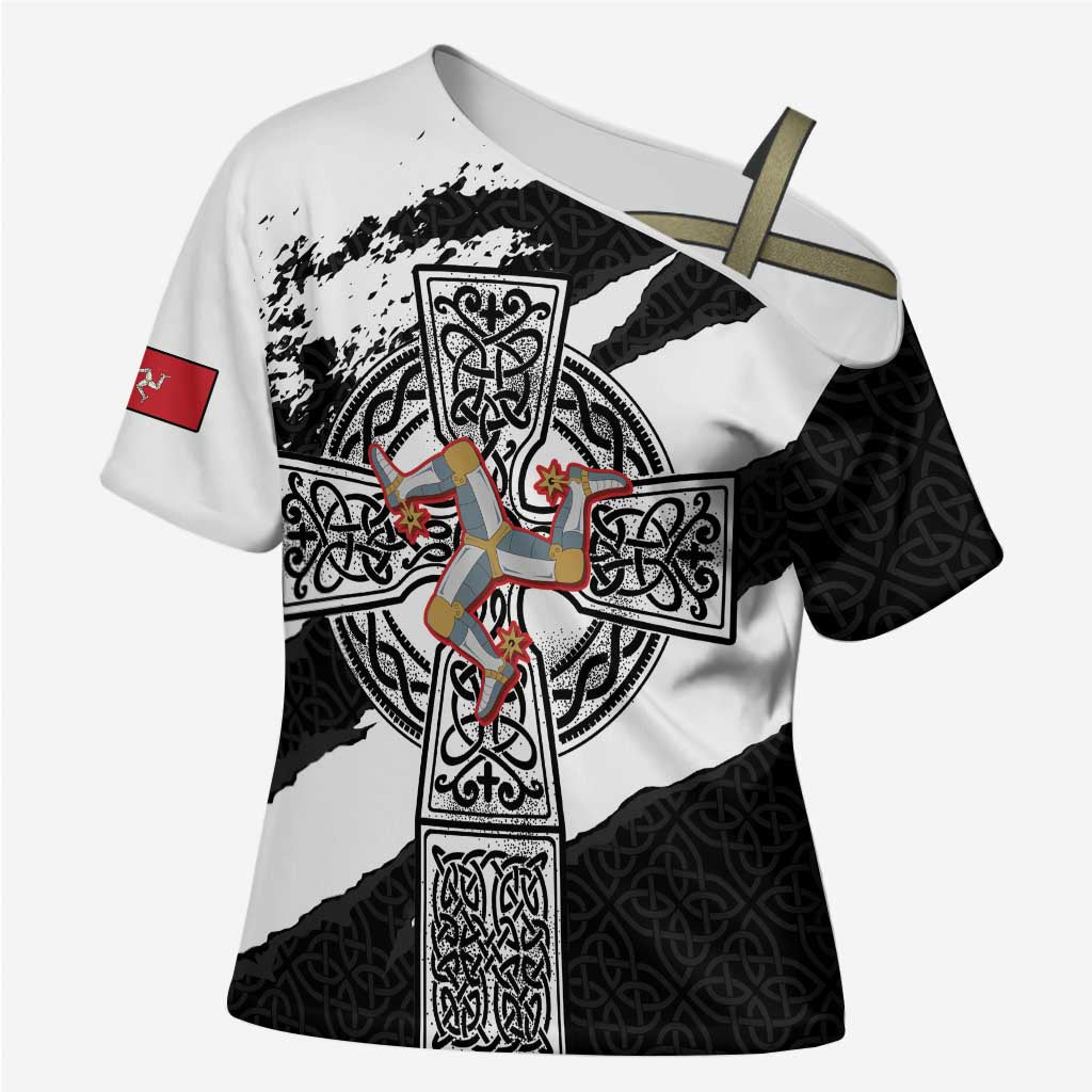 Isle of Man Celtic Cross Cross Shoulder Shirt Triskelion Emblem - Wonder Print Shop