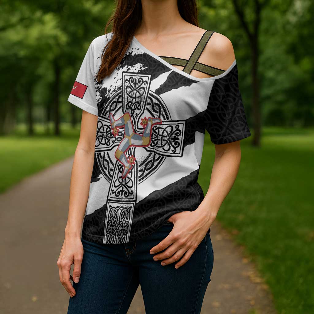 Isle of Man Celtic Cross Cross Shoulder Shirt Triskelion Emblem - Wonder Print Shop