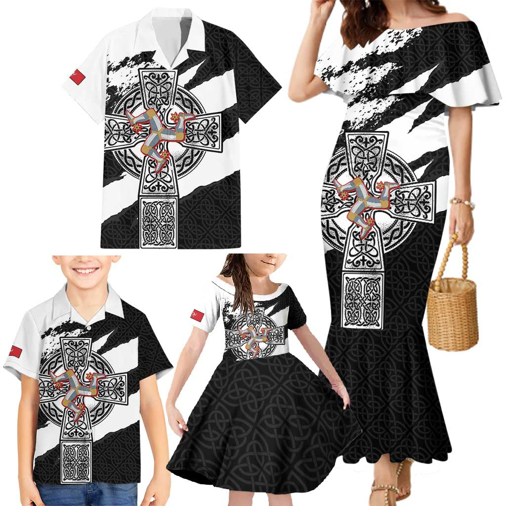 Isle of Man Celtic Cross Family Matching Mermaid Dress and Hawaiian Shirt Triskelion Emblem - Wonder Print Shop