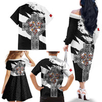 Isle of Man Celtic Cross Family Matching Off The Shoulder Long Sleeve Dress and Hawaiian Shirt Triskelion Emblem - Wonder Print Shop