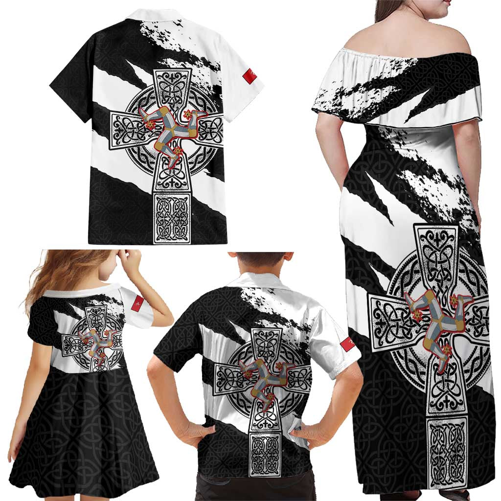 Isle of Man Celtic Cross Family Matching Off Shoulder Maxi Dress and Hawaiian Shirt Triskelion Emblem - Wonder Print Shop