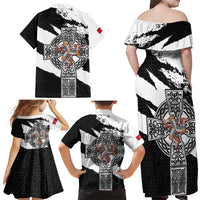Isle of Man Celtic Cross Family Matching Off Shoulder Maxi Dress and Hawaiian Shirt Triskelion Emblem - Wonder Print Shop