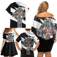 Isle of Man Celtic Cross Family Matching Off Shoulder Short Dress and Hawaiian Shirt Triskelion Emblem - Wonder Print Shop