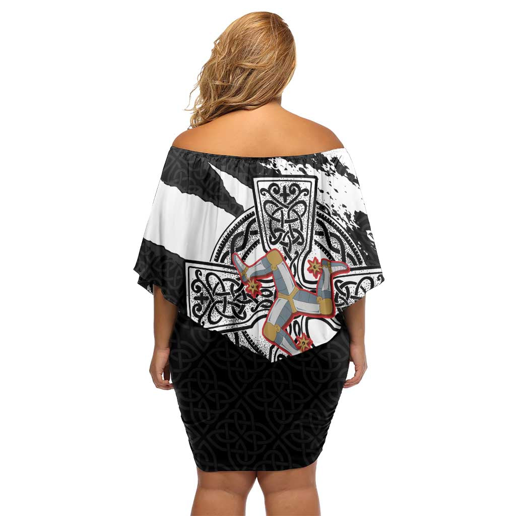 Isle of Man Celtic Cross Family Matching Off Shoulder Short Dress and Hawaiian Shirt Triskelion Emblem - Wonder Print Shop