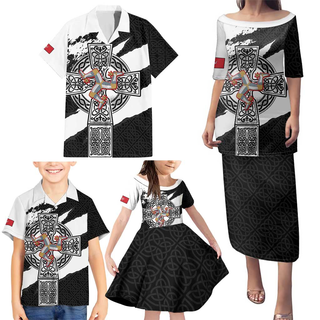 Isle of Man Celtic Cross Family Matching Puletasi and Hawaiian Shirt Triskelion Emblem - Wonder Print Shop