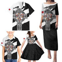 Isle of Man Celtic Cross Family Matching Puletasi and Hawaiian Shirt Triskelion Emblem - Wonder Print Shop