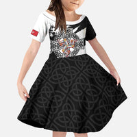 Isle of Man Celtic Cross Family Matching Short Sleeve Bodycon Dress and Hawaiian Shirt Triskelion Emblem - Wonder Print Shop