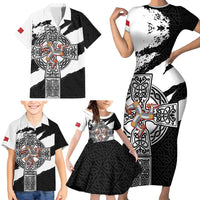 Isle of Man Celtic Cross Family Matching Short Sleeve Bodycon Dress and Hawaiian Shirt Triskelion Emblem - Wonder Print Shop