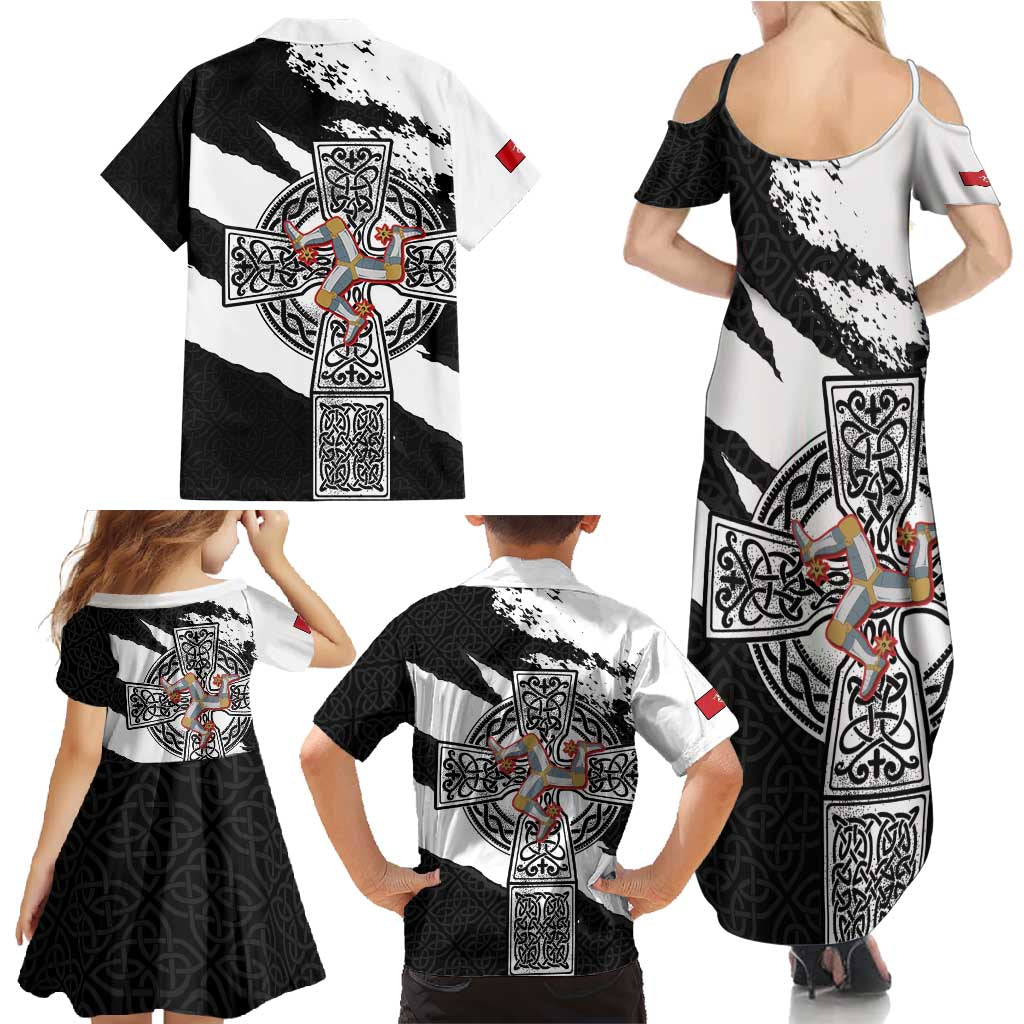 Isle of Man Celtic Cross Family Matching Summer Maxi Dress and Hawaiian Shirt Triskelion Emblem - Wonder Print Shop
