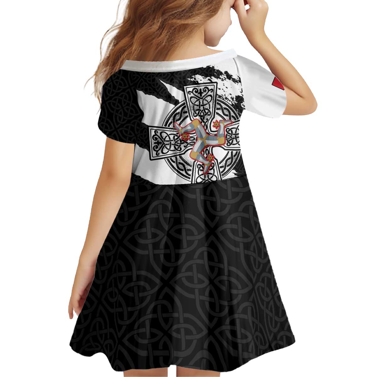 Isle of Man Celtic Cross Kid Short Sleeve Dress Triskelion Emblem - Wonder Print Shop
