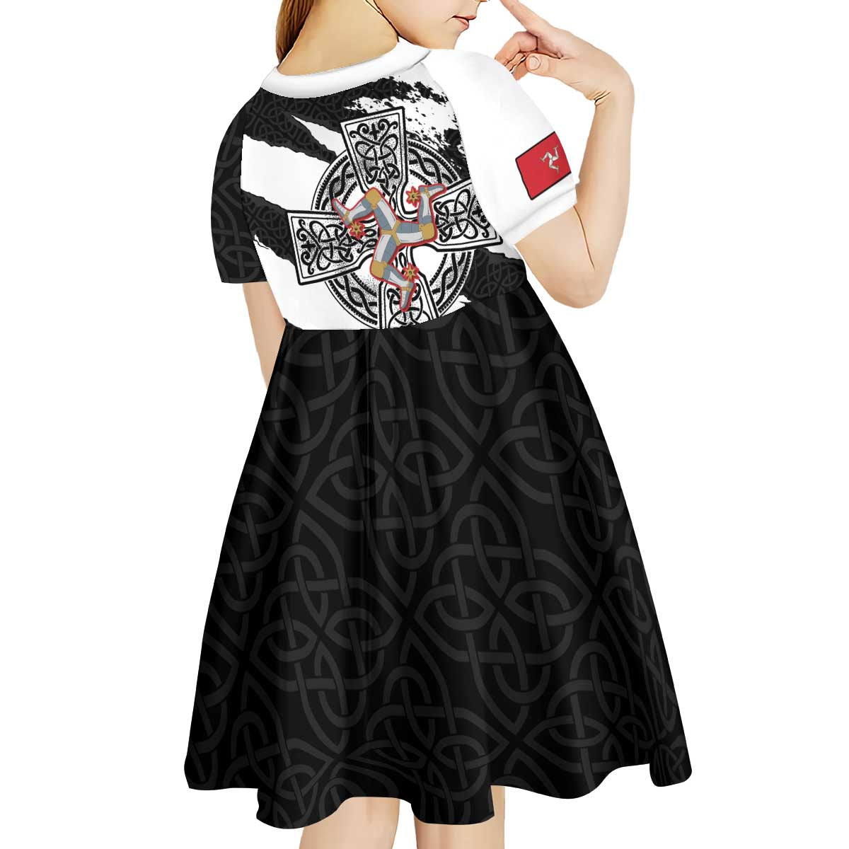 Isle of Man Celtic Cross Kid Short Sleeve Dress Triskelion Emblem - Wonder Print Shop