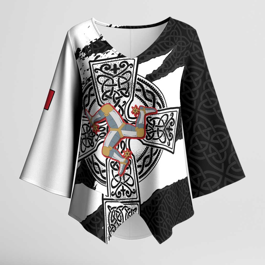 Isle of Man Celtic Cross Kimono Sleeve Blouse Triskelion Emblem - Wonder Print Shop