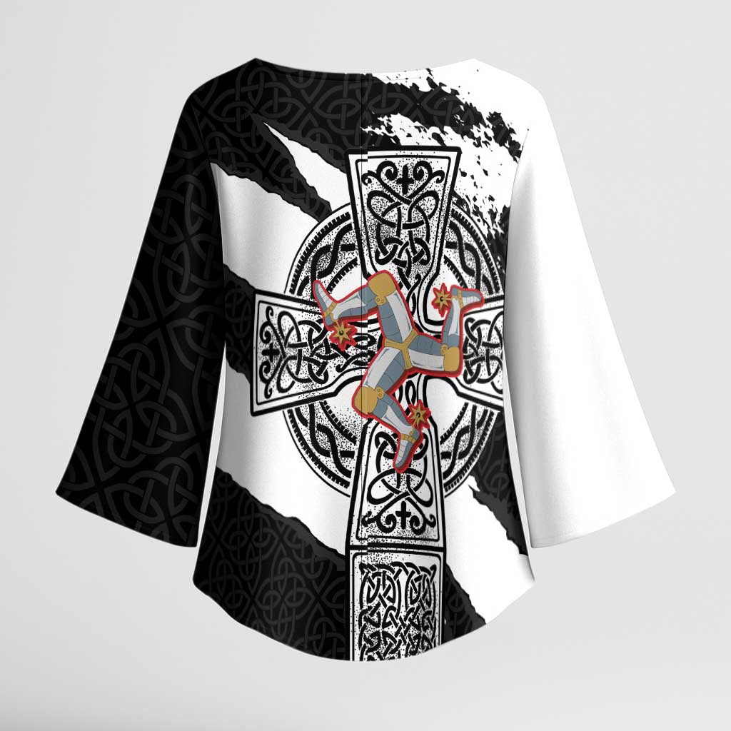 Isle of Man Celtic Cross Kimono Sleeve Blouse Triskelion Emblem - Wonder Print Shop