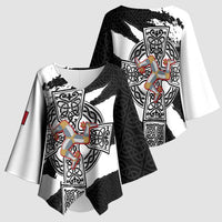 Isle of Man Celtic Cross Kimono Sleeve Blouse Triskelion Emblem - Wonder Print Shop