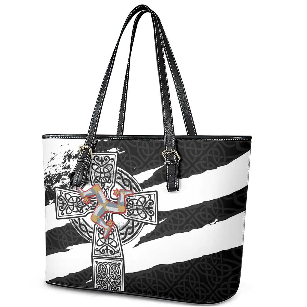 Isle of Man Celtic Cross Leather Tote Bag Triskelion Emblem - Wonder Print Shop