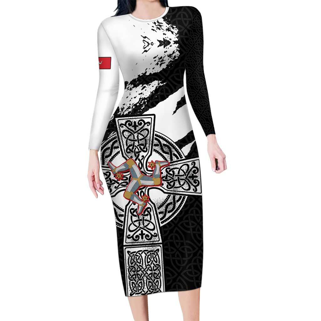Isle of Man Celtic Cross Long Sleeve Bodycon Dress Triskelion Emblem - Wonder Print Shop