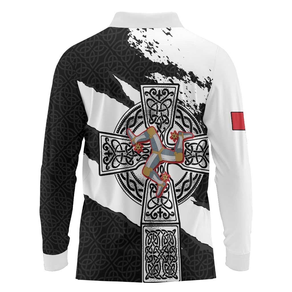Isle of Man Celtic Cross Long Sleeve Polo Shirt Triskelion Emblem - Wonder Print Shop