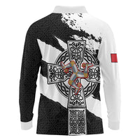 Isle of Man Celtic Cross Long Sleeve Polo Shirt Triskelion Emblem - Wonder Print Shop