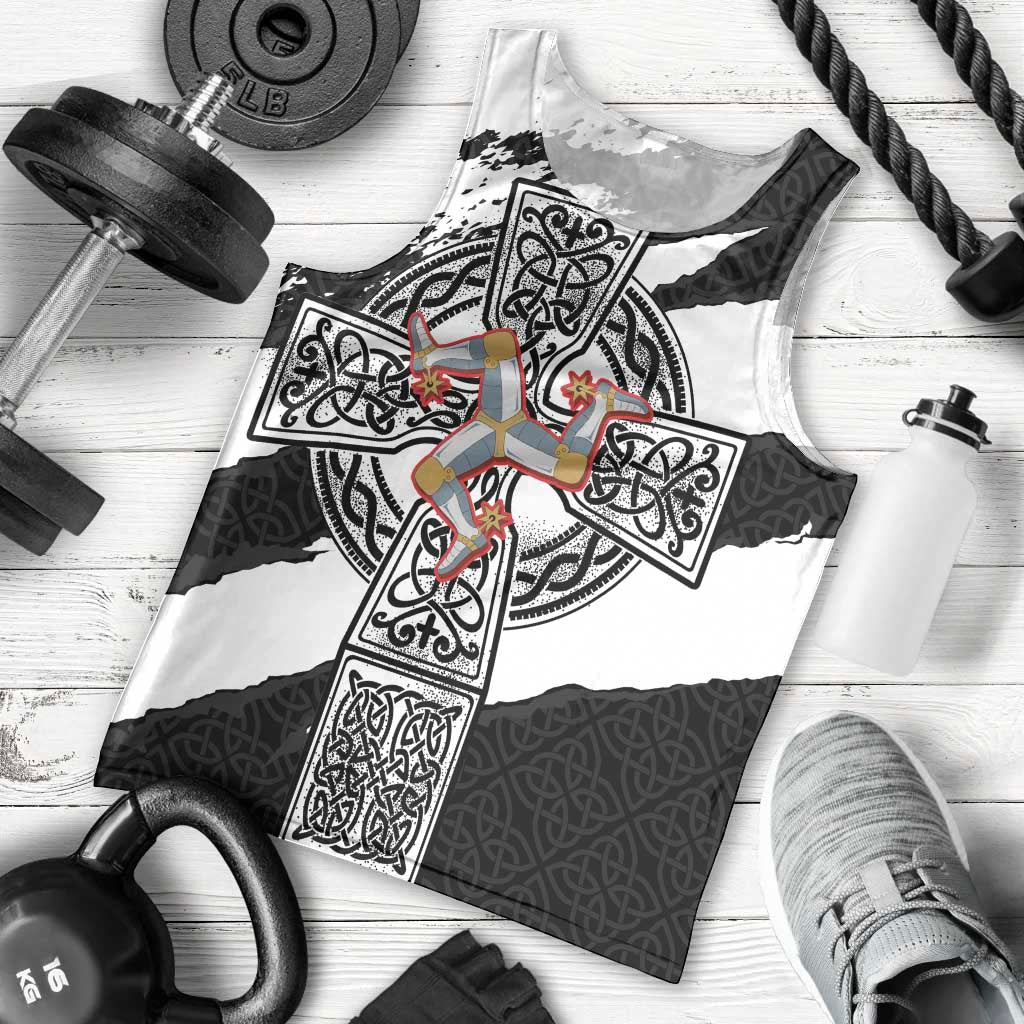 Isle of Man Celtic Cross Men Tank Top Triskelion Emblem - Wonder Print Shop