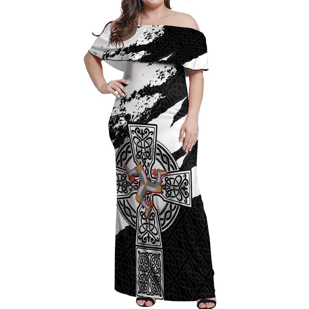Isle of Man Celtic Cross Off Shoulder Maxi Dress Triskelion Emblem - Wonder Print Shop