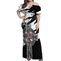 Isle of Man Celtic Cross Off Shoulder Maxi Dress Triskelion Emblem - Wonder Print Shop