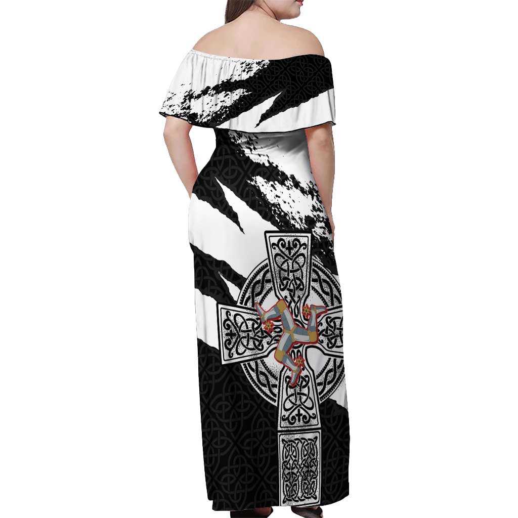 Isle of Man Celtic Cross Off Shoulder Maxi Dress Triskelion Emblem - Wonder Print Shop