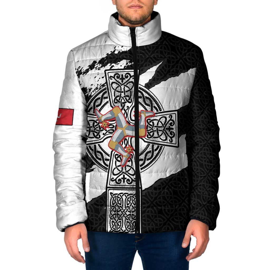 Isle of Man Celtic Cross Padded Jacket Triskelion Emblem - Wonder Print Shop
