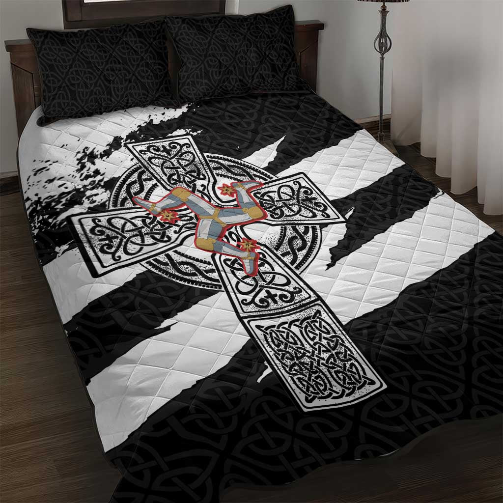 Isle of Man Celtic Cross Quilt Bed Set Triskelion Emblem - Wonder Print Shop