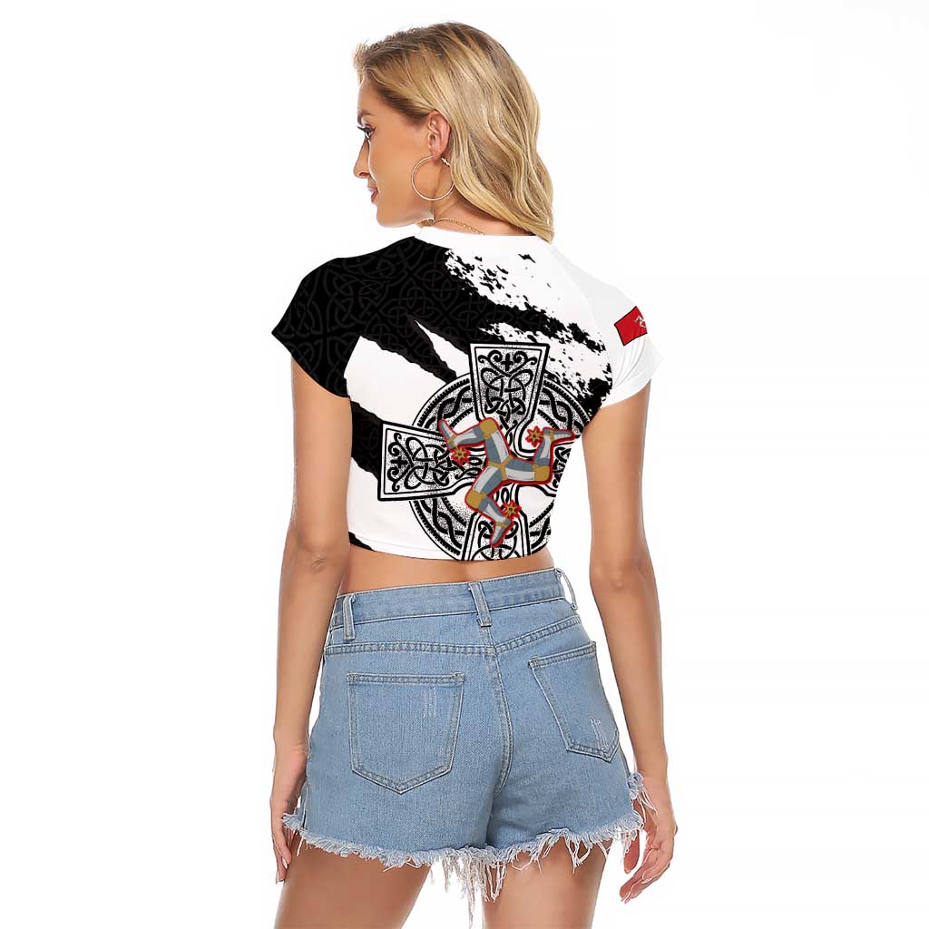 Isle of Man Celtic Cross Raglan Cropped T Shirt Triskelion Emblem - Wonder Print Shop