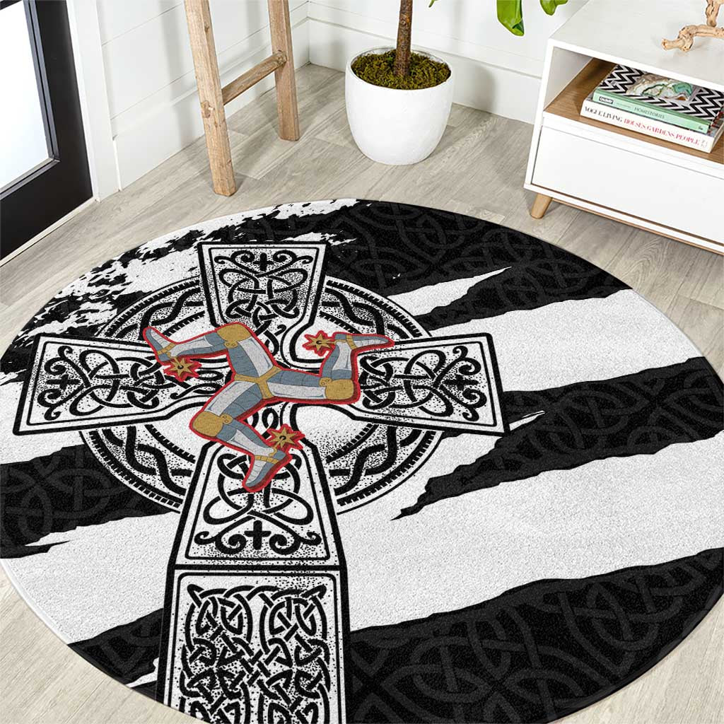 Isle of Man Celtic Cross Round Carpet Triskelion Emblem - Wonder Print Shop