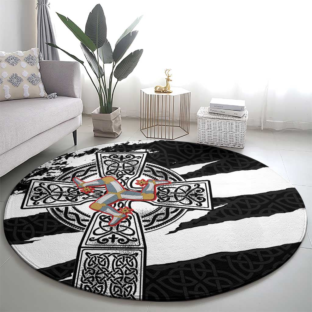 Isle of Man Celtic Cross Round Carpet Triskelion Emblem - Wonder Print Shop