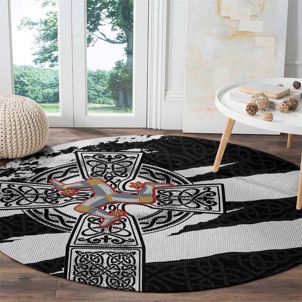 Isle of Man Celtic Cross Round Carpet Triskelion Emblem - Wonder Print Shop