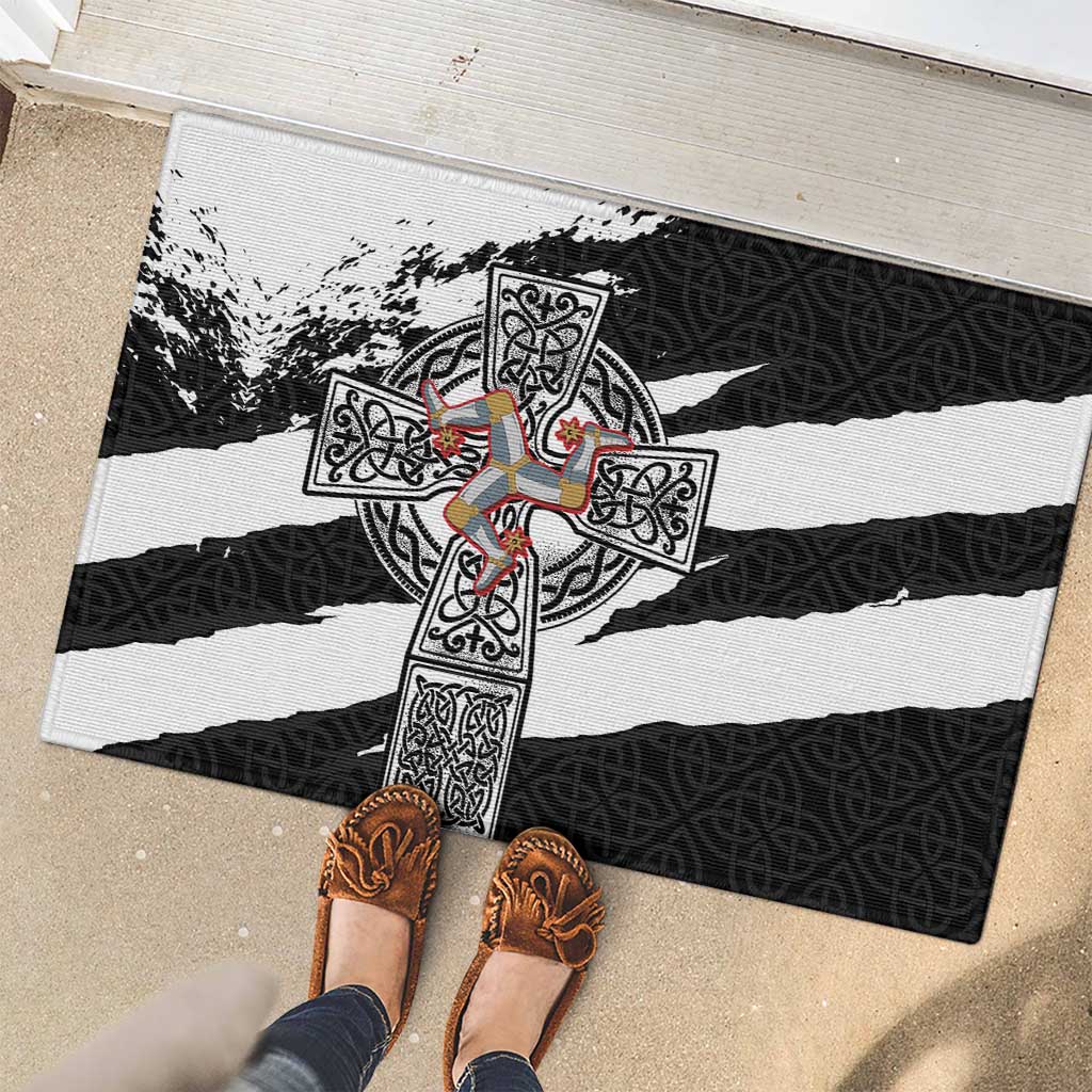 Isle of Man Celtic Cross Rubber Doormat Triskelion Emblem - Wonder Print Shop