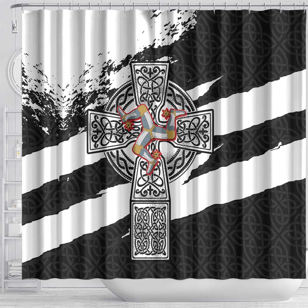 Isle of Man Celtic Cross Shower Curtain Triskelion Emblem - Wonder Print Shop