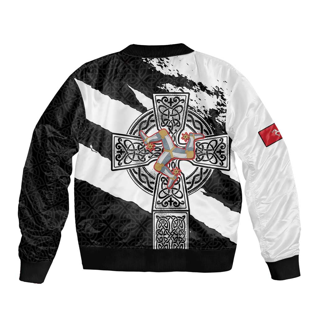 Isle of Man Celtic Cross Sleeve Zip Bomber Jacket Triskelion Emblem - Wonder Print Shop