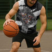 Isle of Man Celtic Cross Sleeveless Hoodie Triskelion Emblem - Wonder Print Shop