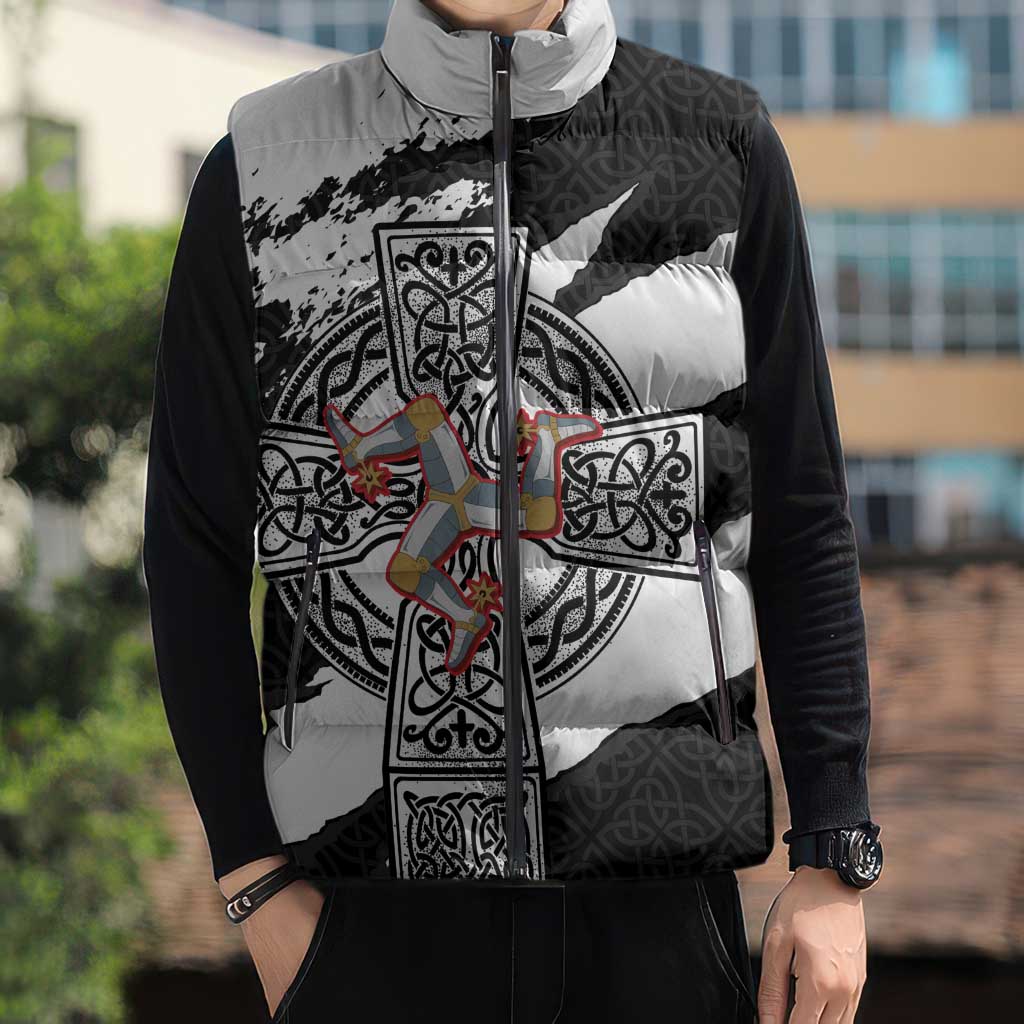 Isle of Man Celtic Cross Sleeveless Puffer Jacket Triskelion Emblem - Wonder Print Shop
